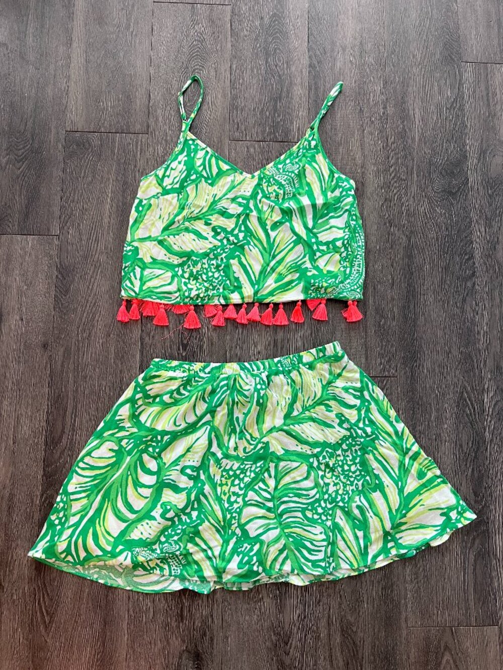 Lilly Pulitzer Tropical Print Matching Set Size 4 Tassel Crop Top Skirt
